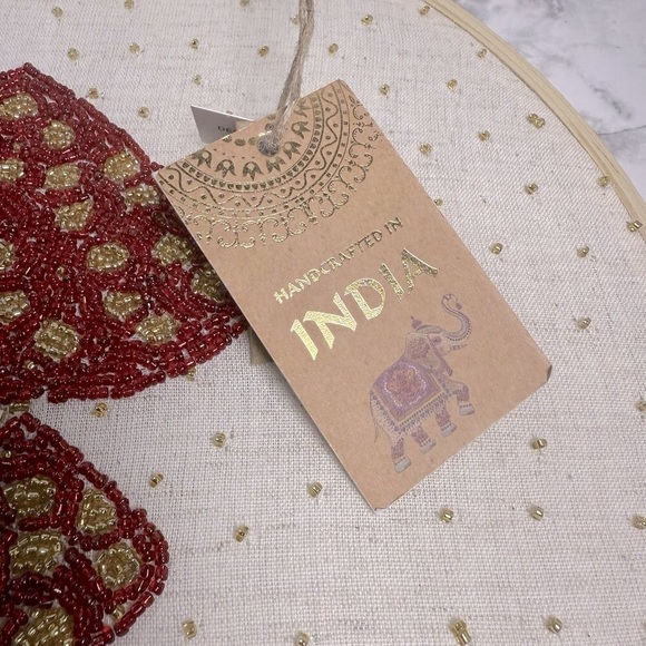 Handmade in India Beaded Embroidery Mushrooms 12 1/2" Hoop New Boho Wall Decor - Picture 3 of 6